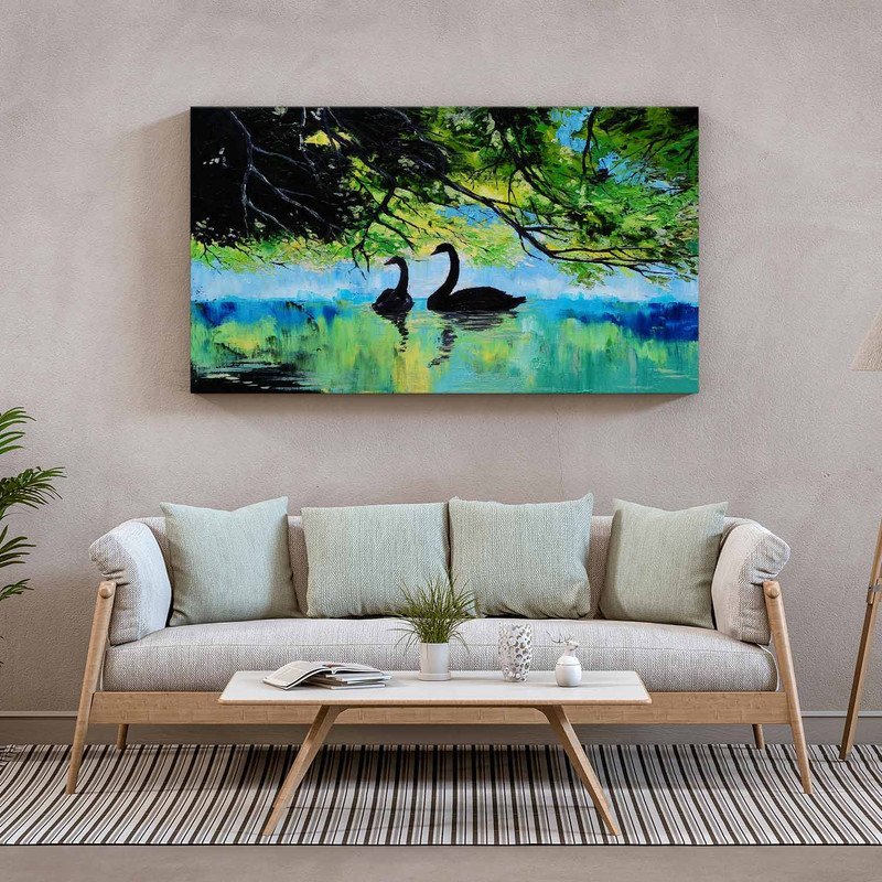 Quadro Decorativo Tela Canvas Animais Lago Dos Cisneis - 150x100 Cm - 1