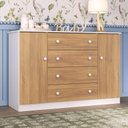 Ver imagem 1 de Cômoda Infantil 125cm 2 Portas e 4 Gavetas Encanto Multimóveis Mp4450 Branco/madeirado Branco/