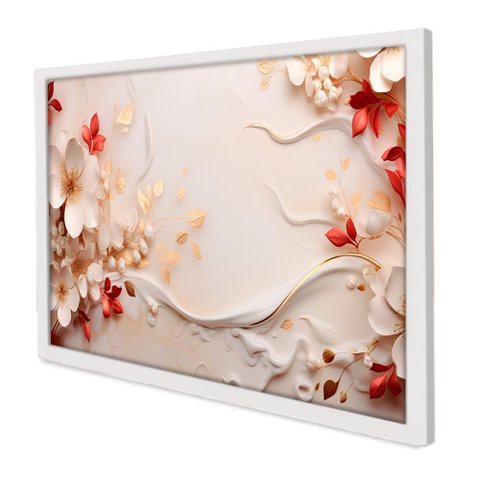Quadro Decorativo Floral Luxo Flores em Moldura Caixa TaColado Moldura Trad 1cm Branca sem Vidro 20 