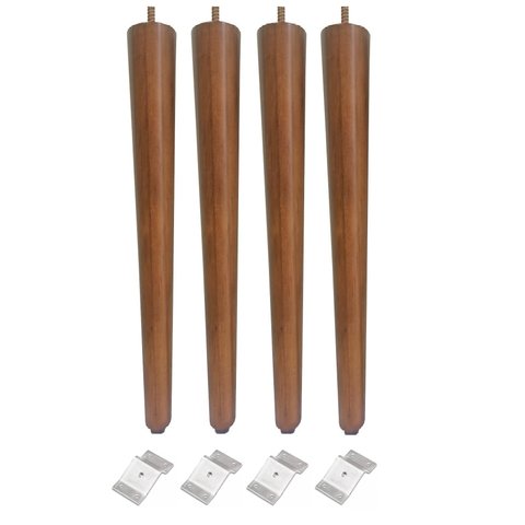 Kit de 4 Pé Palito 75cm Amendoa Marrom Claro + Chapinha Inclinada Metal