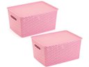 Ver imagem 1 de 2 Caixas Organizadoras Rosa com Tampa Grande 15 Lts Rattan
