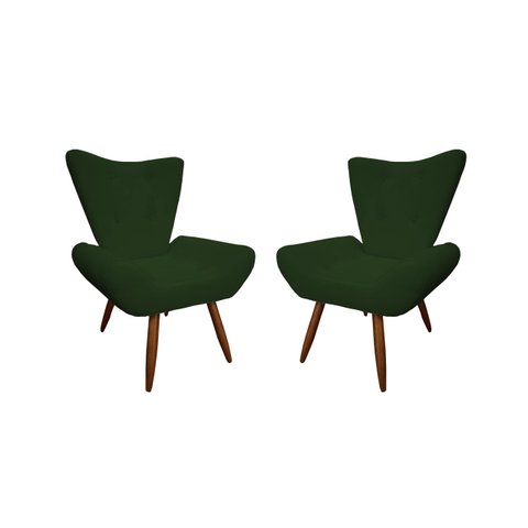 Kit 2 Poltronas Decorativa Emilia Suede Verde Pés Madeira Mz Decor
