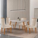 Ver imagem 1 de Mesa de Jantar Copper 120cm Tampo Mdf 4 Cadeiras Moderna Veludo Creme /off /naturale /serig Off