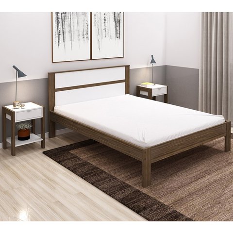 Cama Casalcm8005 e 2 Mesas de Cabeceira Az1016 Qt3 Nogal Branco Tecno Mobili