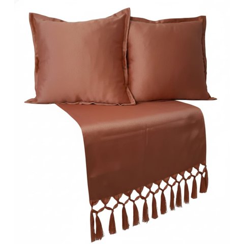 Peseira Cama King Queen 2,50x0,43 Marrom 2 Capas de Almofada Jacquard 40x40
