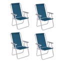 Ver imagem 1 de Kit 4 Cadeira Praia Alta Alumínio Conforto 120 Kg Azul Mor