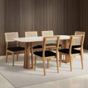 Ver imagem 1 de Mesa de Jantar Retangular 180cm com 6 Cadeiras 100% Mdf Cor:off White com Freijó e Courino Preto