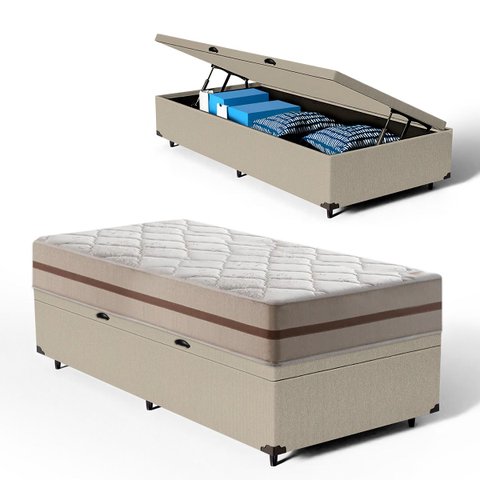 Cama Box Baú com Colchão de Molas Ensacadas Classic Pocket Solteiro 78cm