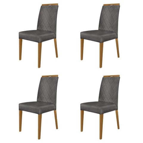 Kit 4 Cadeiras de Jantar Estofadas Madeira Maciça Multimóveis Cr15020 Madeirado/cinza