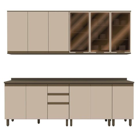 Cozinha Modulada Connect 7 Peças Aéreo 3 Portas Duna/cristal com Vidro - Móveis Henn