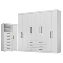 Ver imagem 1 de Guarda Roupa Casal 8 Portas 6 Gavetas Master e Cômoda Marabá com Pés Branco Brilho - Santos Andir