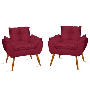 Kit 2 Poltronas Decorativa Amamentação Cadeira Reforçada Cor:marsala