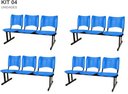 Ver imagem 1 de Kit com 4 Cadeiras Longarina Plástica 03 Lugares Cor Azul Mastcmol