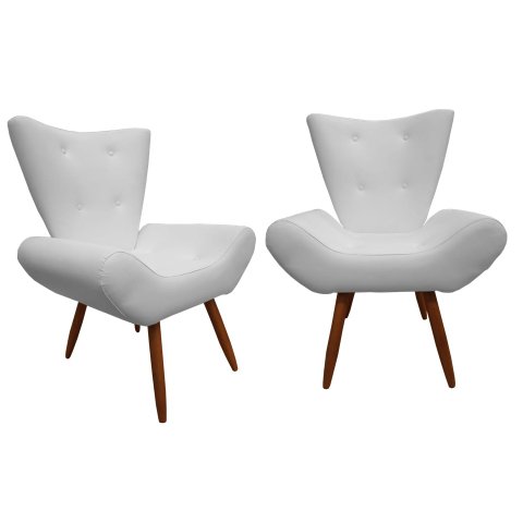 Kit 2 Poltronas Decorativa Emilia Couro Branco Pés Madeira Ms Decor