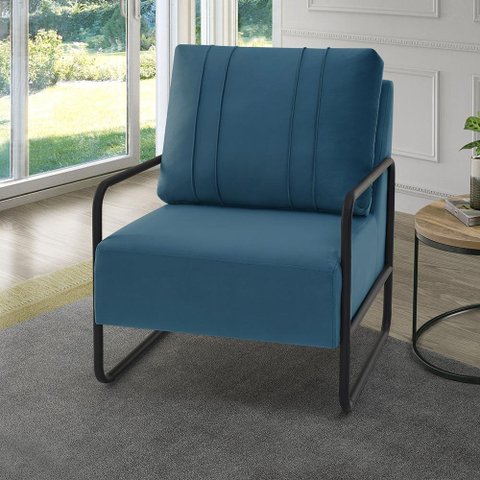 Poltrona Decorativa Zoe Braço em Ferro Azul Estofama