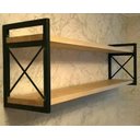 Ver imagem 1 de Prateleira Dupla MDF Estilo Industrial de Parede Aço 25x68cm com Pendurador Cabideiro Roupas - Preto