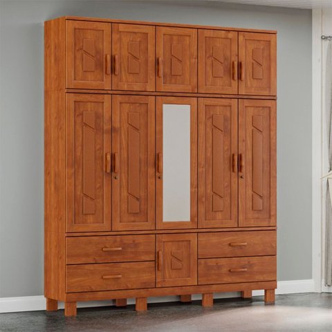 Guarda Roupa Tripartido 11 Portas 4 Gavetas com Espelho Linha Cobre 1277c Castanho Finestra