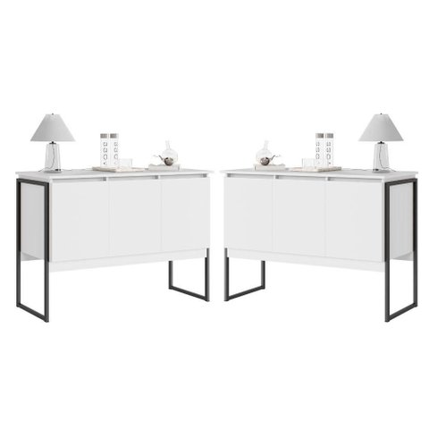 Buffet Conjunto Vila Serena 3 Portas MDP 120cm Branco Preto Casah