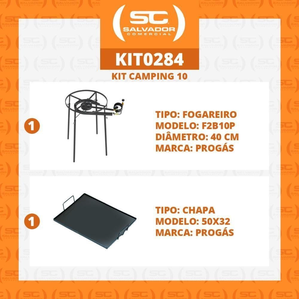 Kit Camping 10 - Fogareiro Fogão F2b10p Redondo 40cm Duplo de Pé + Chapa Bifeteira 50cm - Progás - 3