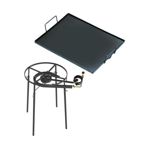 Kit Camping 10 - Fogareiro Fogão F2b10p Redondo 40cm Duplo de Pé + Chapa Bifeteira 50cm - Progás