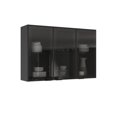 Armário 120cm 3 Portas de Vidro Mdf Dobradiças Slow Motion Lumina - Itatiaia Grafite/fendi