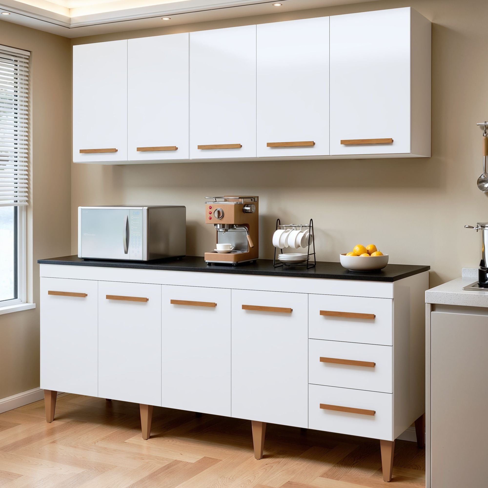 ミルキークイン Athena New York セット Cozinha Completa Modulada 9 Portas e 3 Gavetas Atenas Marrom