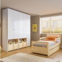 Ver imagem 1 de Conjunto com Bicama Solteiro, Prateleira e Guarda-Roupa Modulado LED Wave Casatema MadeiraOriginals Branco/Marrom