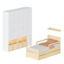 Ver imagem 2 de Conjunto com Bicama Solteiro, Prateleira e Guarda-Roupa Modulado LED Wave Casatema MadeiraOriginals Branco/Marrom