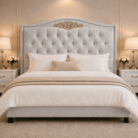 Cabeceira Greta 195cm Estofada Boucle p/ Cama Box Casal King Quarto