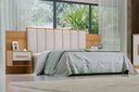 Ver imagem 1 de Cabeceira para Cama Queen Size Ripada Irís Estofada com 2 Mesas de Cabeceira D Doro Cinamomo/off Whi