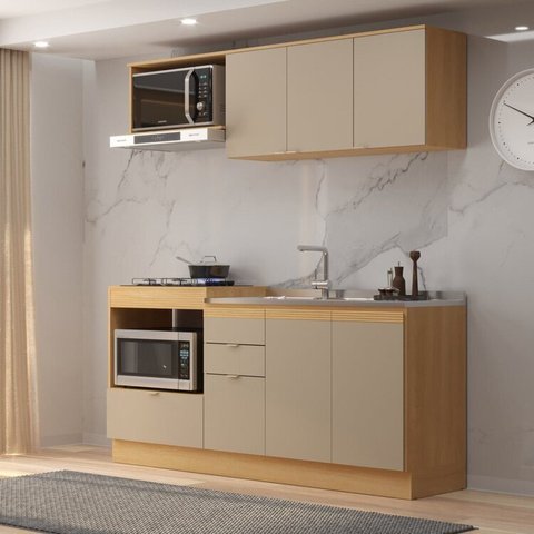 Cozinha Compacta 4 Portas Ayla Yescasa Marrom/Tauari/Avela