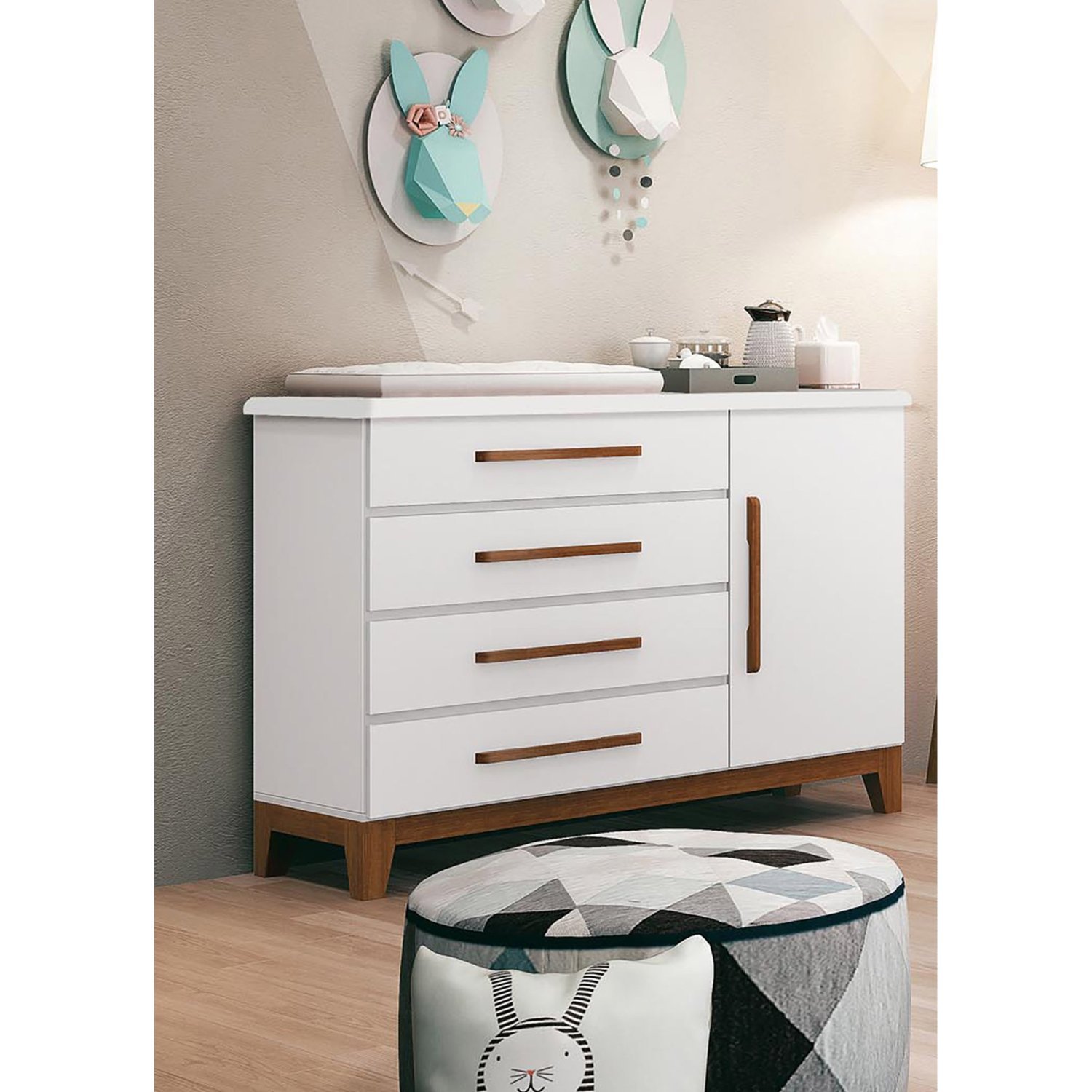 Cômoda de Bebê 4 Gavetas 1 Porta Wood Planet Baby | MadeiraMadeira