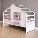 Ver imagem 1 de Cama Casinha com Janela Madeira Maciça Branco/ Rosa Housin
