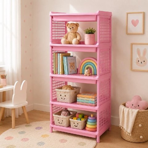 Estante Organizadora Infantil Estante Organizadora 5 Andares Polipropileno 40cm Rosa
