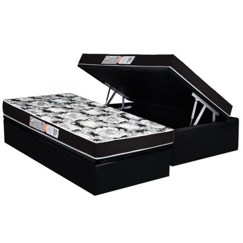 Conjunto Box Baú Solteiro: Colchão Espuma Luckspuma D33 Supreme Pró Saúde Black + Base Crc Suede