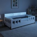 Ver imagem 1 de Cama Infantil em MDF Nina com Colchão com com Enxoval Completo Trança com Nuvem LED - Cinza