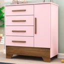 Ver imagem 1 de Cômoda Infantil Kids 1 Porta 4 Gavetas Branco/Rosa - Panorama Móveis