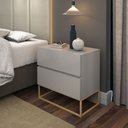 Ver imagem 2 de 2x Mesa de Cabeceira Pequena Eros 45 Moveis Retrô Dubai Mdf Base Dourado:off White Pé Dourado