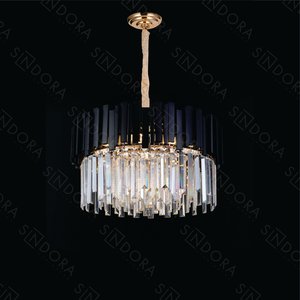 Pendente Redondo Ø52x33cm 9xe14 Metal Preto e Cristal Transparente