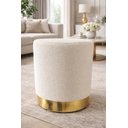 Ver imagem 1 de Puff com Rodape Dourado em Tecido Boucle / Palha