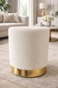 Ver imagem 1 de Puff com Rodape Dourado em Tecido Boucle / Palha