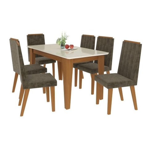 Conjunto de Mesa Suécia 1,60 cm com 6 Cadeiras Freijó/Tecido Capuccino Indekes