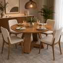 Ver imagem 1 de Mesa de Jantar Redonda Moderna com Base Cruzada Amadeirada