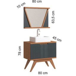 Conjunto para Banheiro Completo com Gabinete Madeira Maciça Cuba Sobrepor e Espelho com Led - Linha - 10