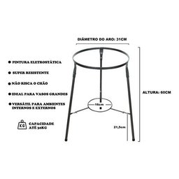 Suporte para Vasos Plantas Grande de Chão 31x60cm de Ferro - 3