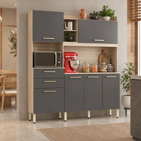 Cozinha Compacta 6 Portas 2 Gavetas Select Avena Touch / Grafito Demóbile