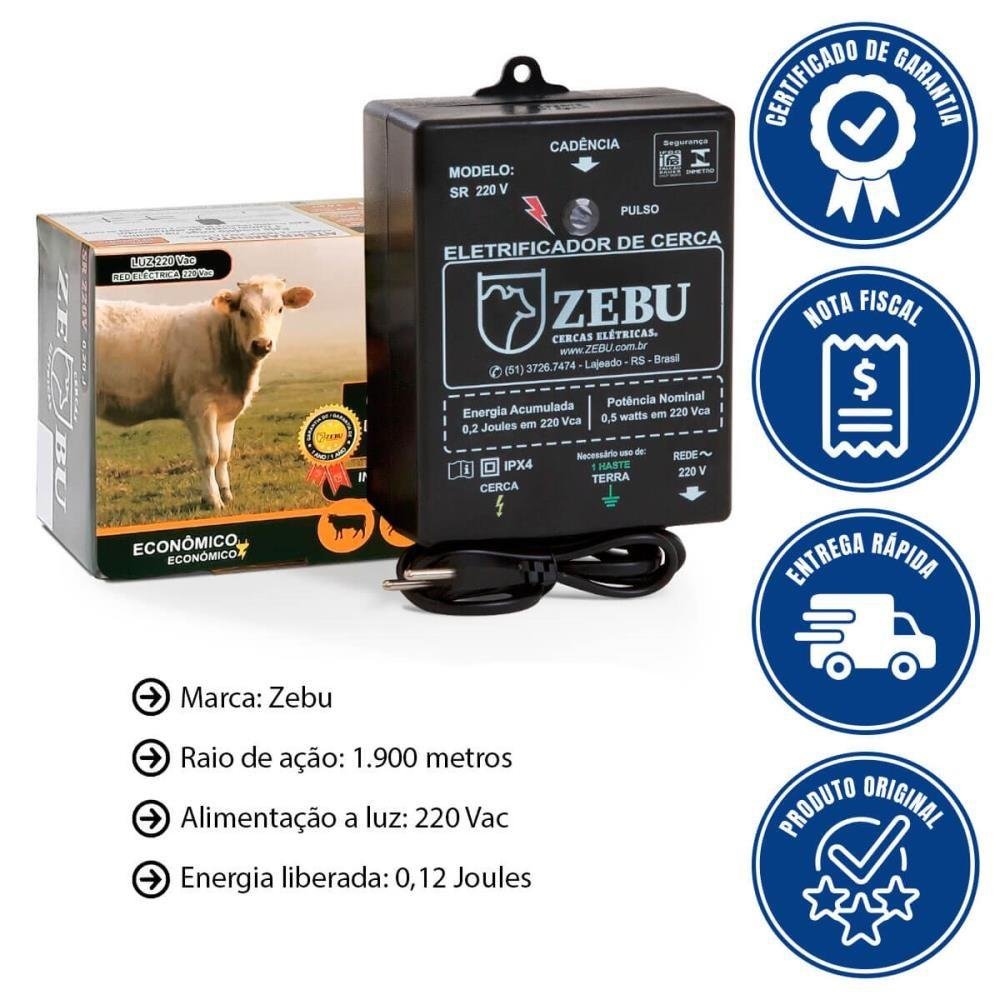 Eletrificador de Cerca Zebu Sr 220v Aparelho Choque Gado Raio de Ação 1.900m 003908-0 - 2