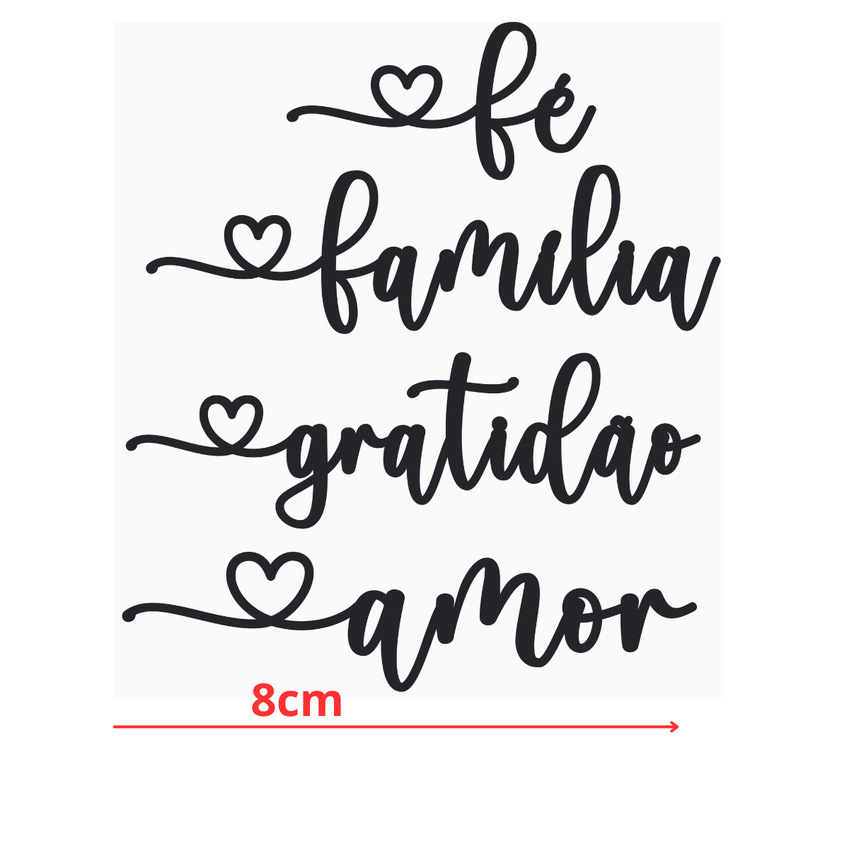 15 kits Escrita 8cm - MDF - Preto - Amor, Familia, Fé e Gratidão