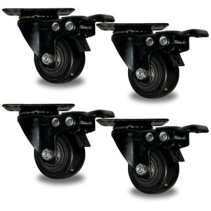 Kit com 4 Rodinhas Giratória Refoçada 50mm Black com Trava com Rolamento Anti Risco 280kg P/ Móveis