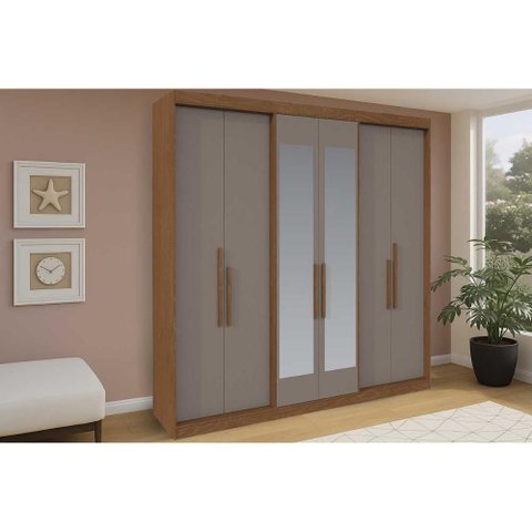 Guarda Roupa Casal 6 Portas (2 C/ Espelho) e 4 Gavetas Ph 18041 Carvalho/fendi - Herval